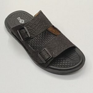 Double Buckle Leather Slipper For Men